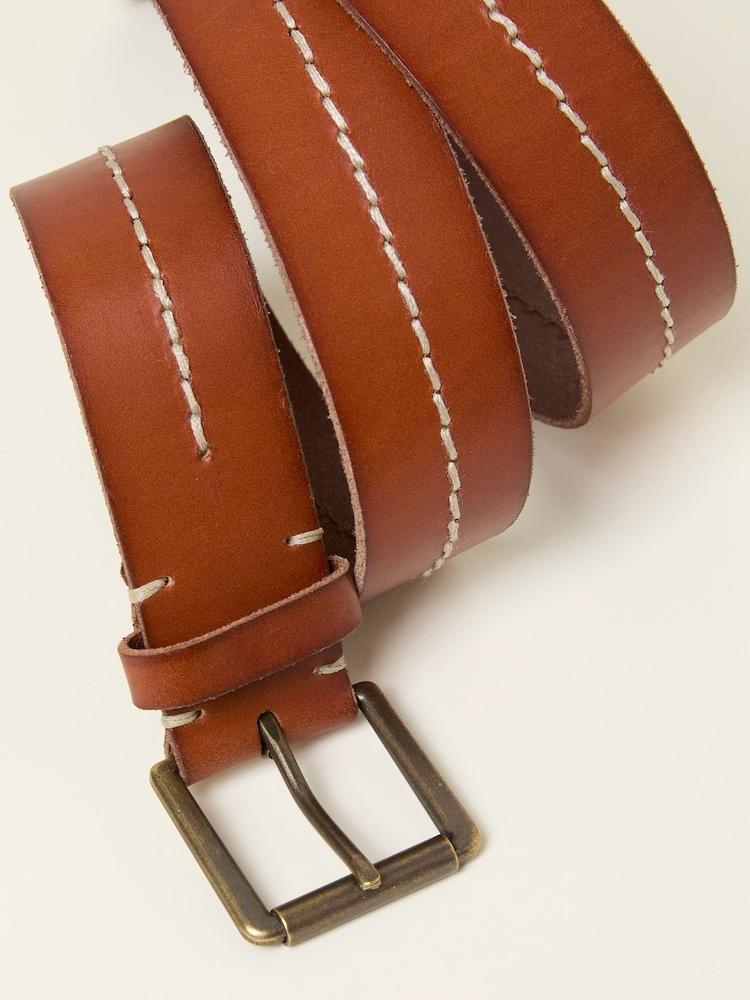 fat face Tan Brown Stitch Detail Leather Belt