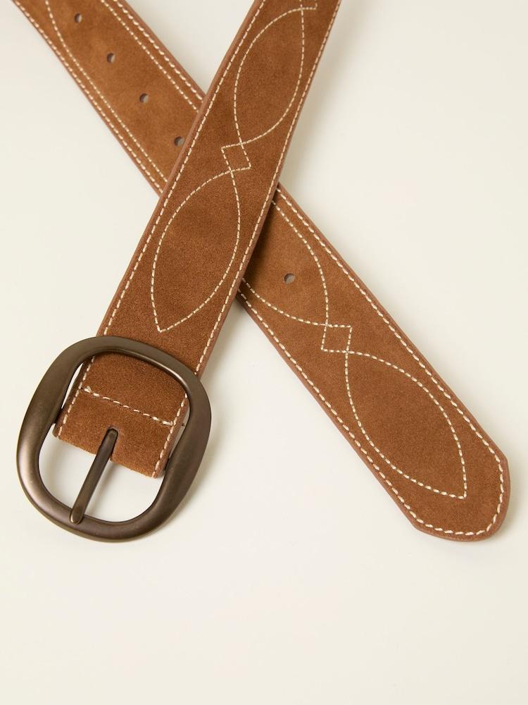 fat face Tan Brown Suede Embroidered Belt