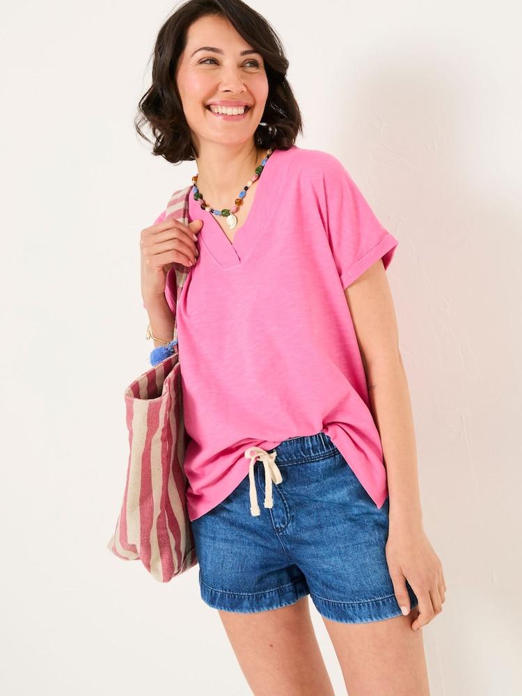 Fat Face Tansy Pink 100% Cotton V-Neck T-Shirt
