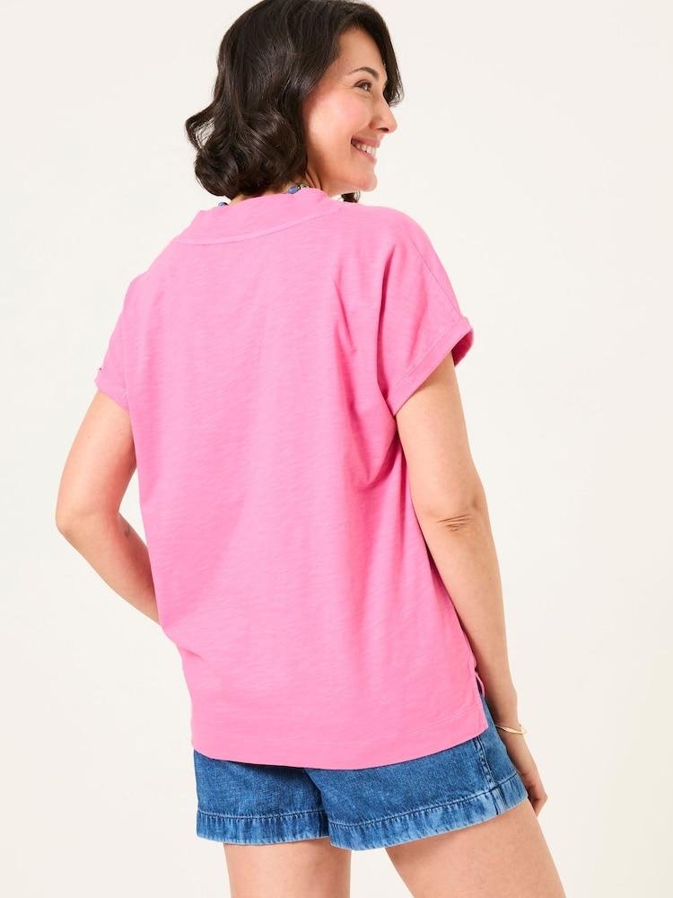 Fat Face Tansy Pink 100% Cotton V-Neck T-Shirt