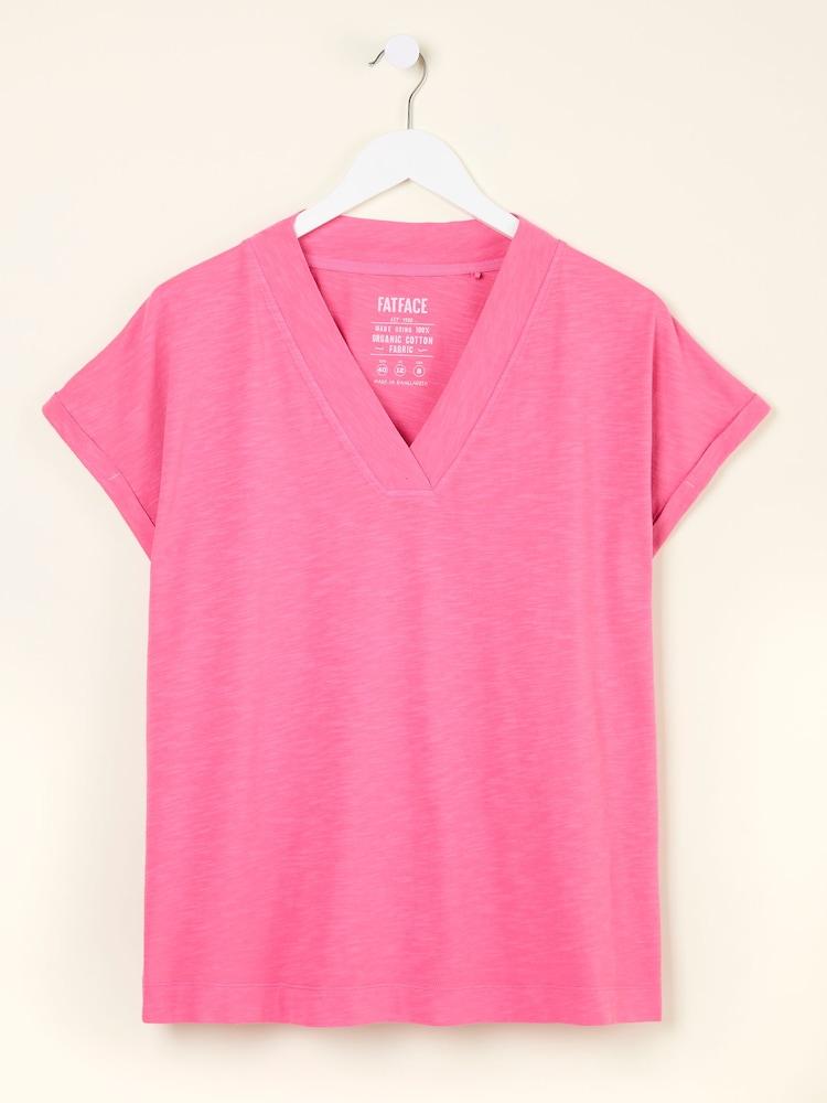 fat face Tansy Pink 100% Cotton V-Neck T-Shirt