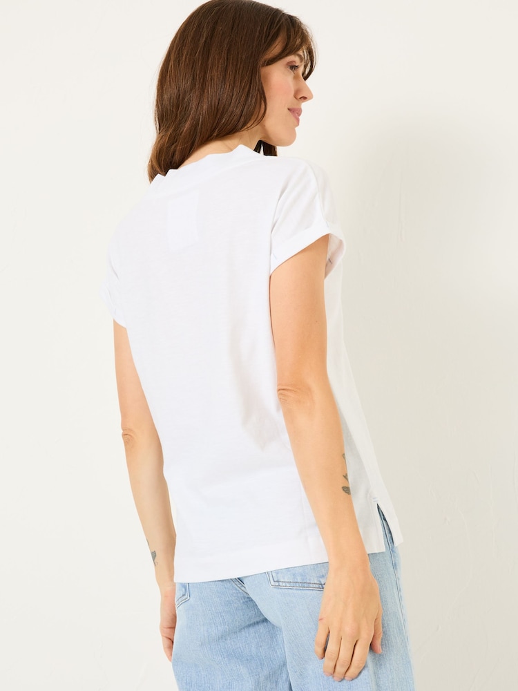 Fat Face Tansy White 100% Cotton V-Neck T-Shirt
