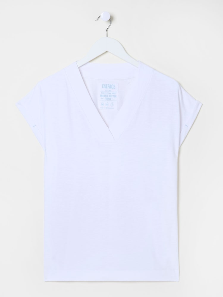 fat face Tansy White 100% Cotton V-Neck T-Shirt