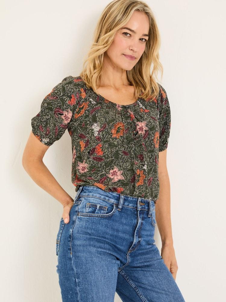 Fat Face Tayana Black Detail Floral Blouse