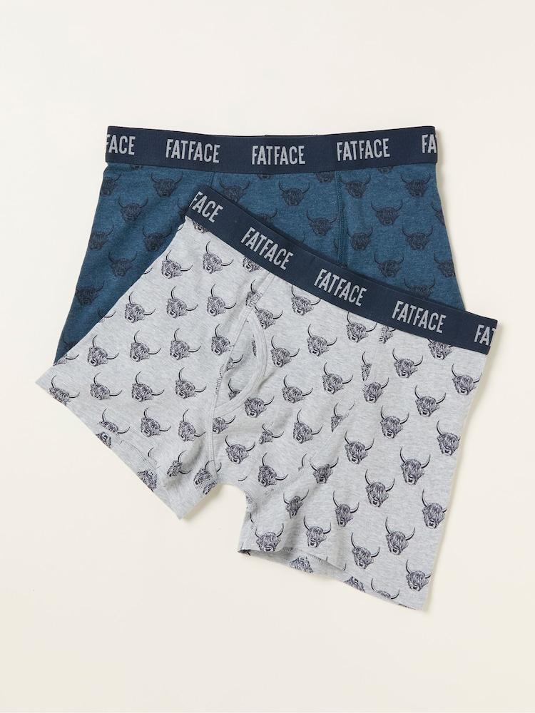 Fat Face Teal Blue 2 Pack Of Highland Cow Boxers