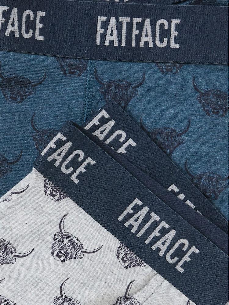 Fat Face Teal Blue 2 Pack Of Highland Cow Boxers