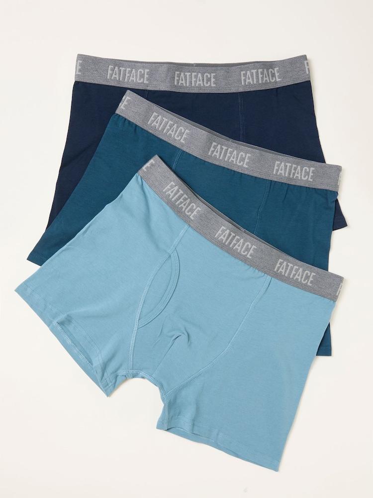 Fat Face Teal Blue 3 Pairs Of Plain Boxers
