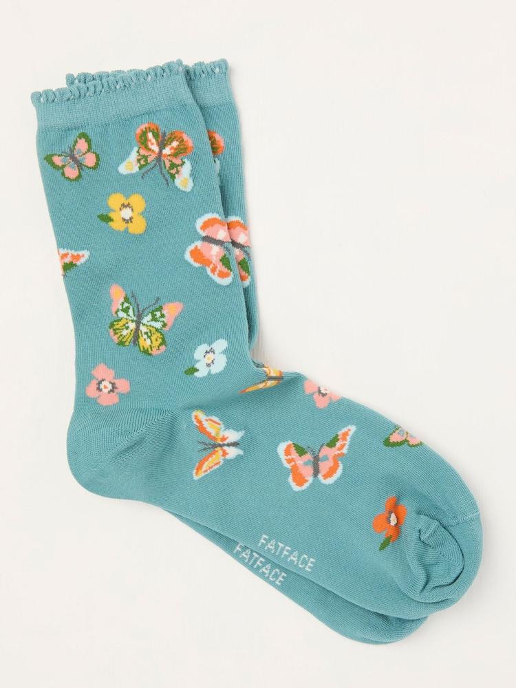 Fat Face Teal Blue Butterfly Socks