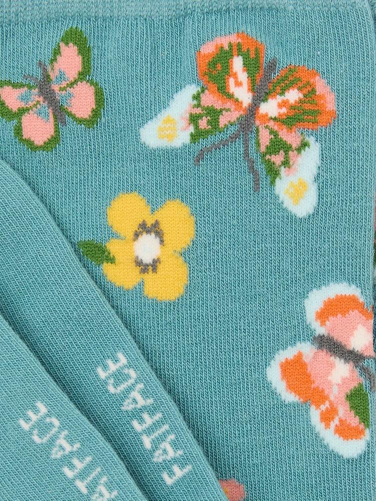 Fat Face Teal Blue Butterfly Socks