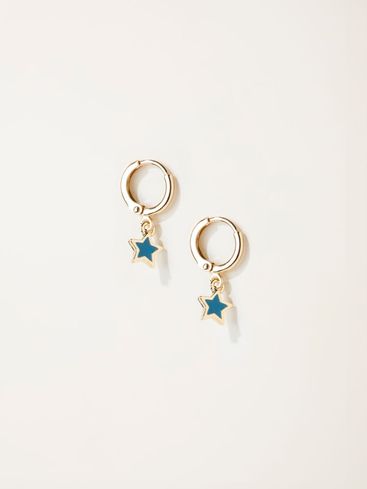 Fat Face Teal Blue Enamel Star Drop Earrings