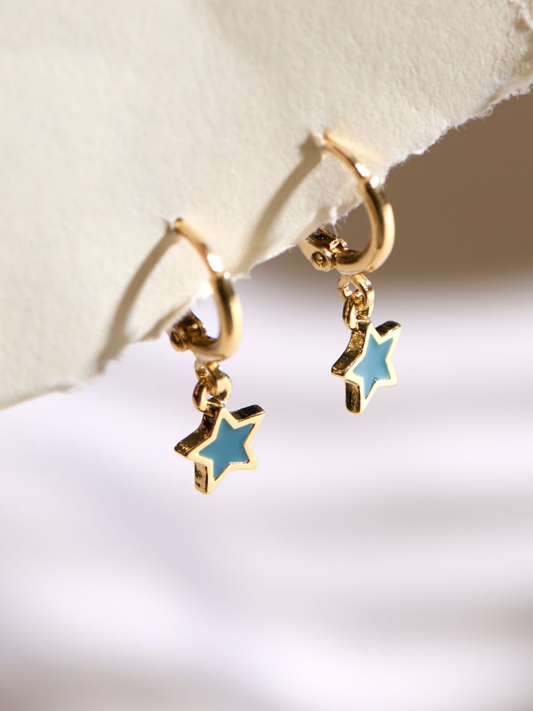Fat Face Teal Blue Enamel Star Drop Earrings