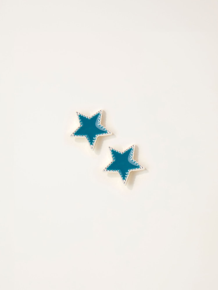 Fat Face Teal Blue Enamel Star Stud Earrings