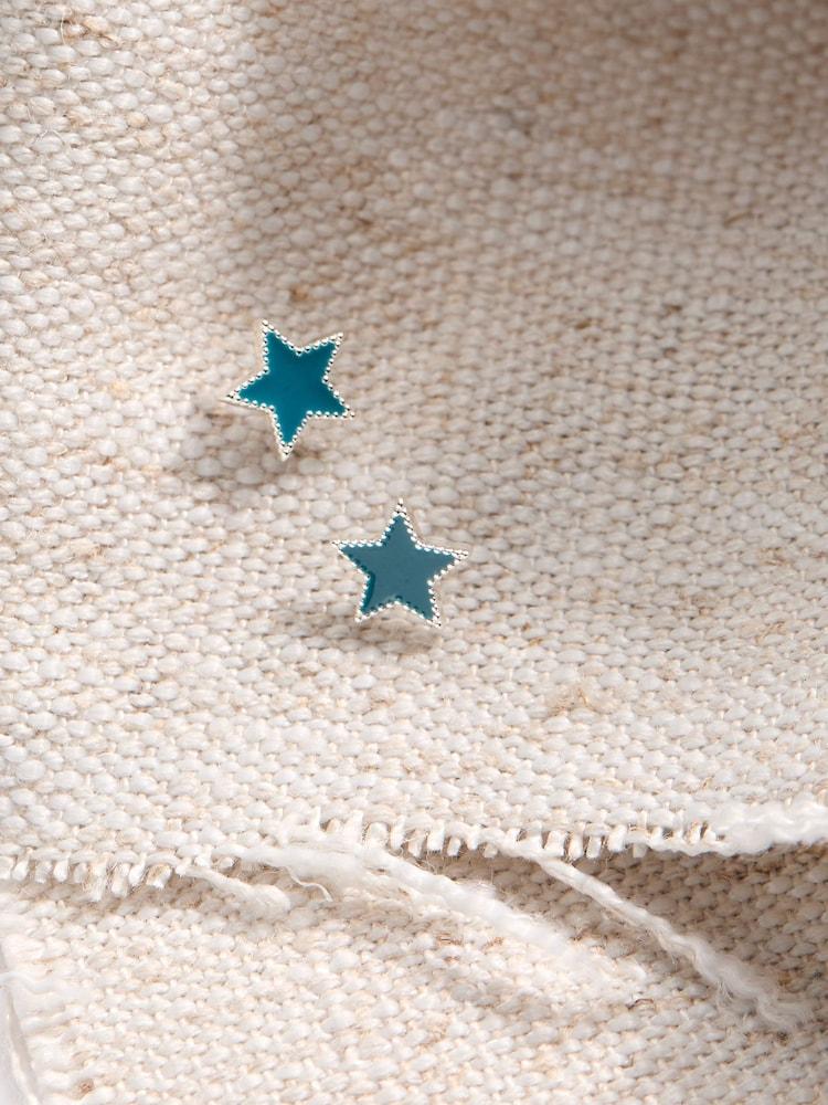 Fat Face Teal Blue Enamel Star Stud Earrings