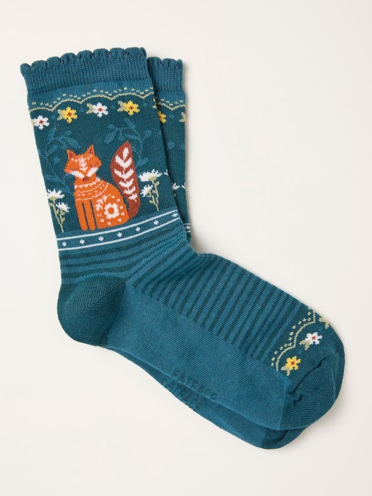 Fat Face Teal Blue Fox Socks