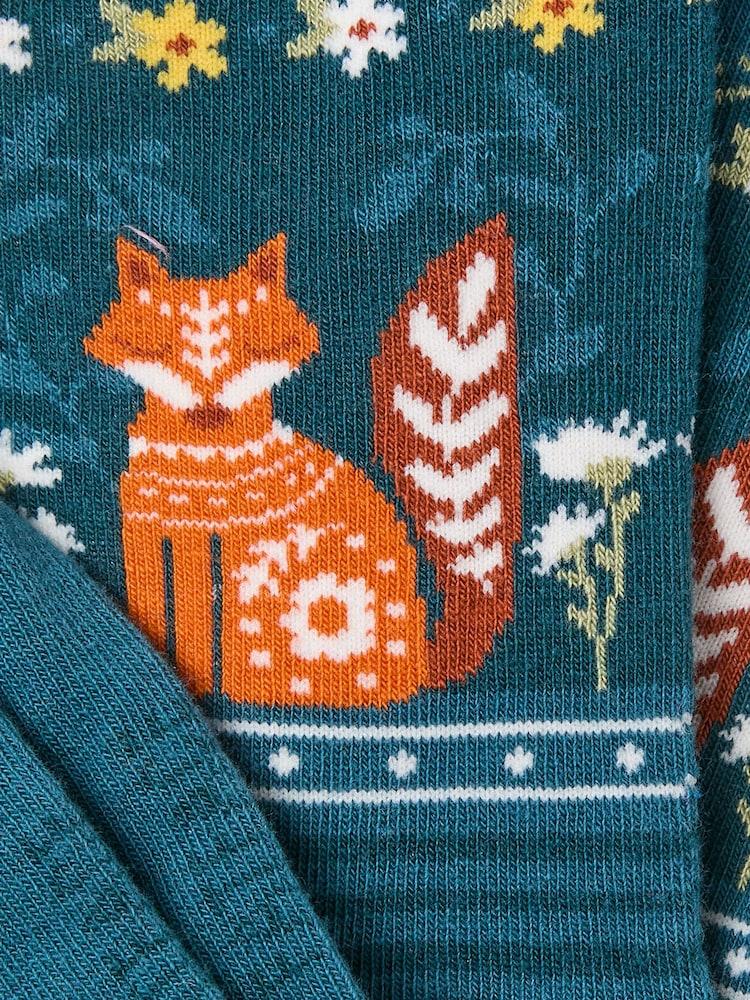 Fat Face Teal Blue Fox Socks