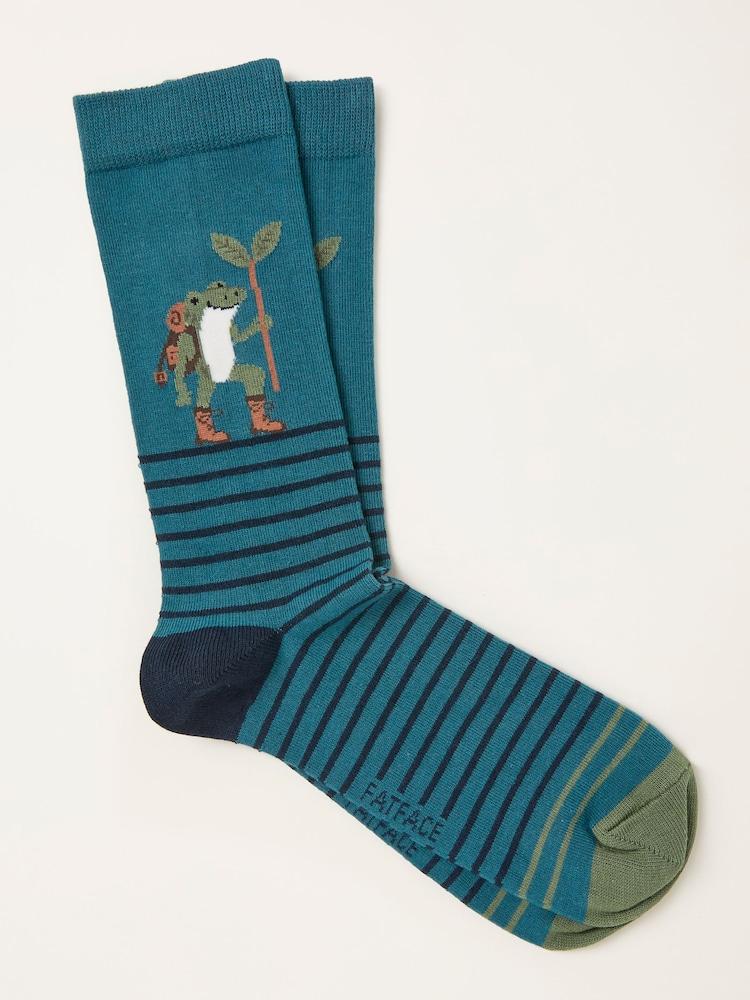 Fat Face Teal Blue Hiking Frog Socks