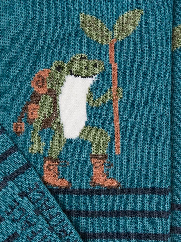 fat face Teal Blue Hiking Frog Socks