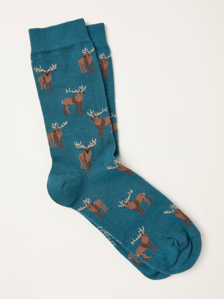 Fat Face Teal Blue Moose Socks