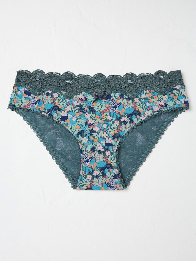 Fat Face Teal Blue Peacock Floral Mini Knickers