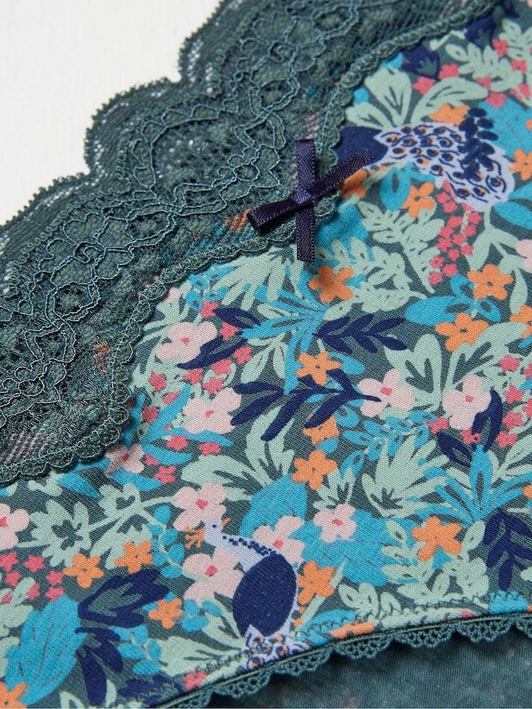Fat Face Teal Blue Peacock Floral Mini Knickers