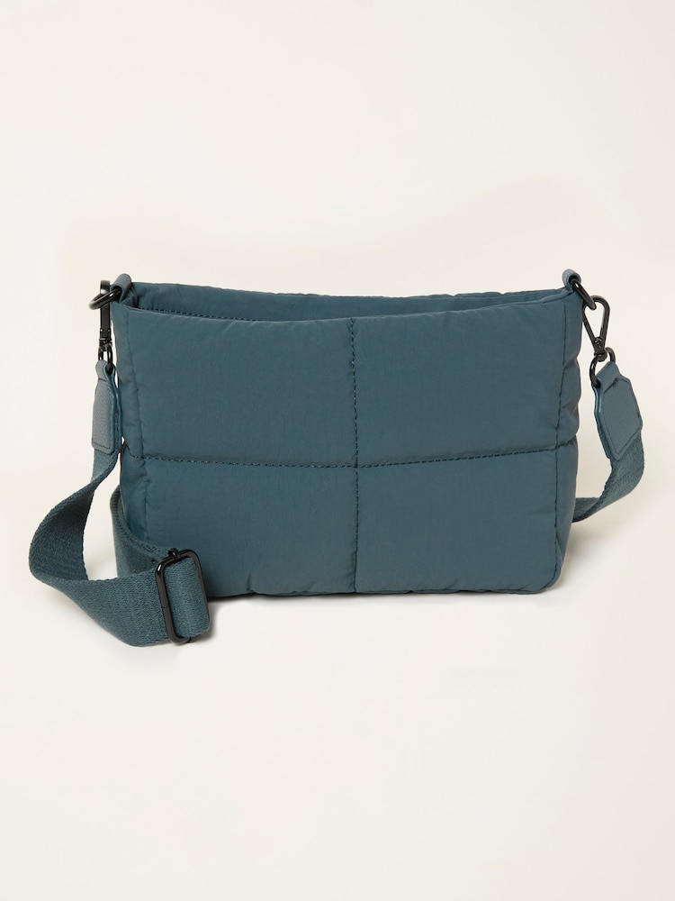 Fat Face Teal Blue Quilted Nylon Crossbody Bag