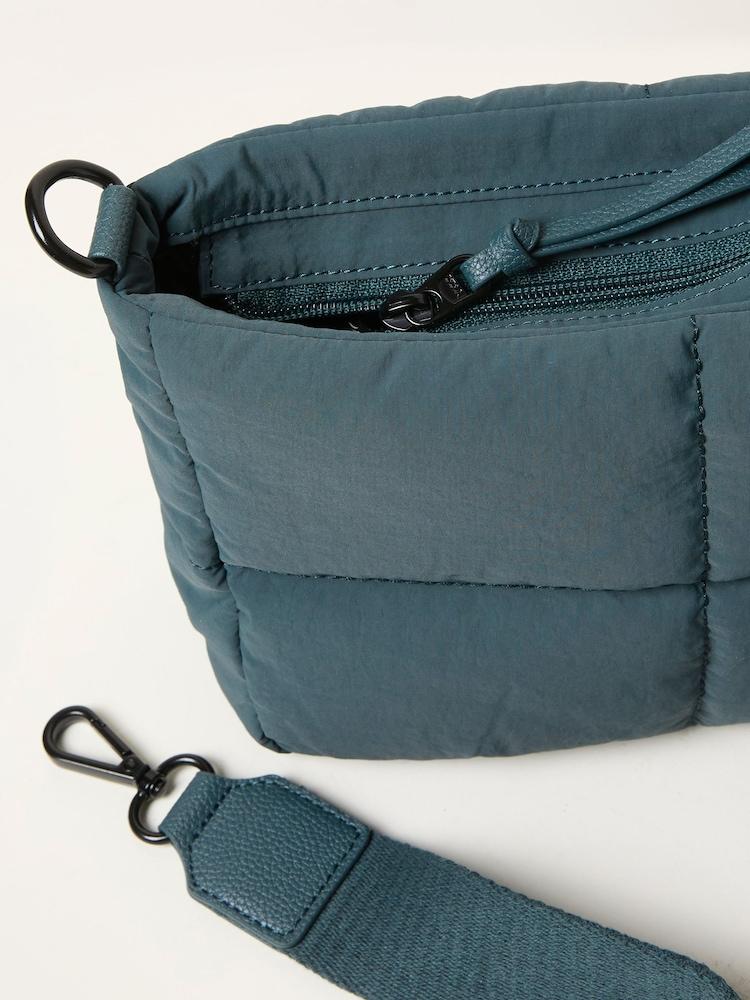 Fat Face Teal Blue Quilted Nylon Crossbody Bag