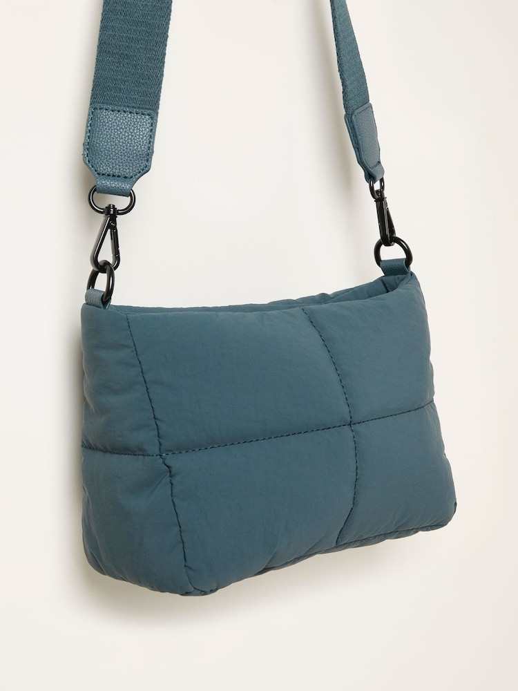 fat face Teal Blue Quilted Nylon Crossbody Bag