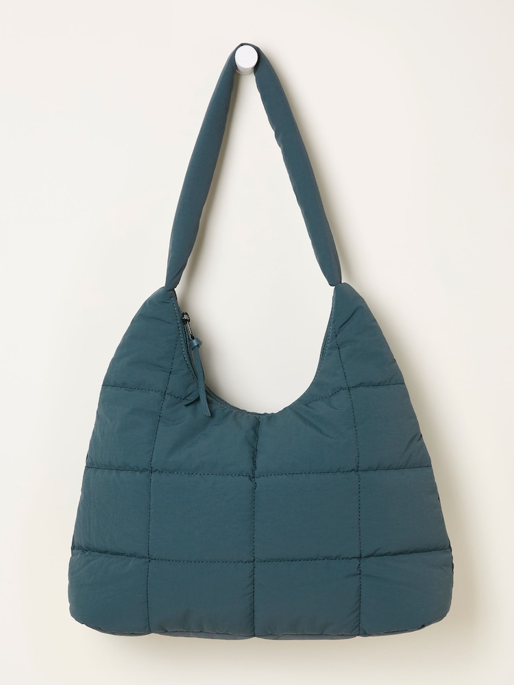 Fat Face Teal Blue Quilted Nylon Shoulder Bag