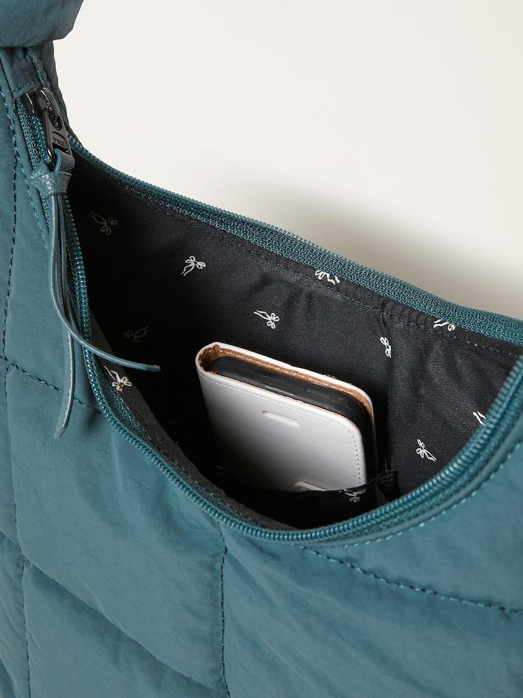 Fat Face Teal Blue Quilted Nylon Shoulder Bag