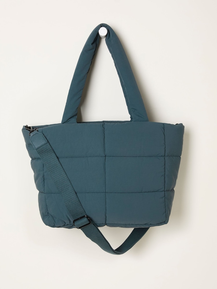 Fat Face Teal Blue Quilted Nylon Tote Bag
