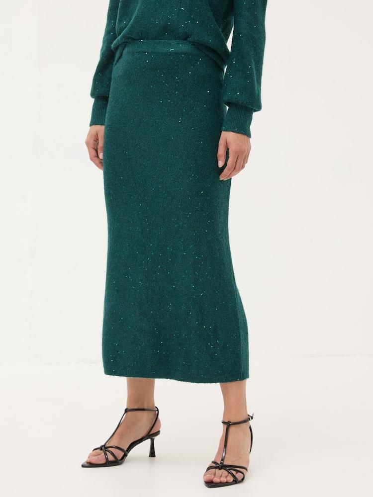 Fat Face Teal Blue Sequin Knit Skirt