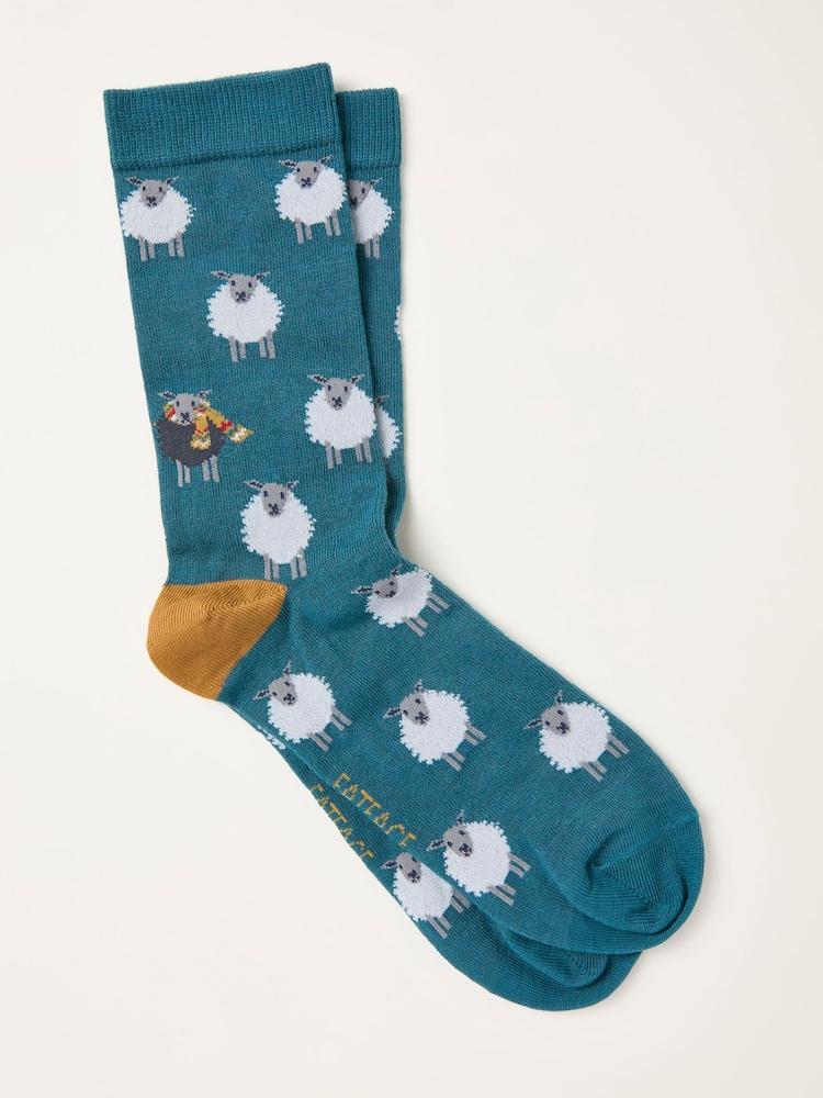 Fat Face Teal Blue Sheep Socks