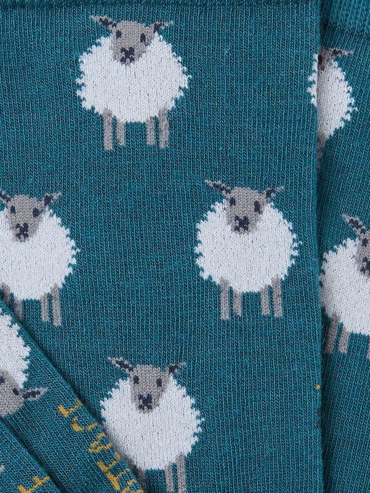 fat face Teal Blue Sheep Socks