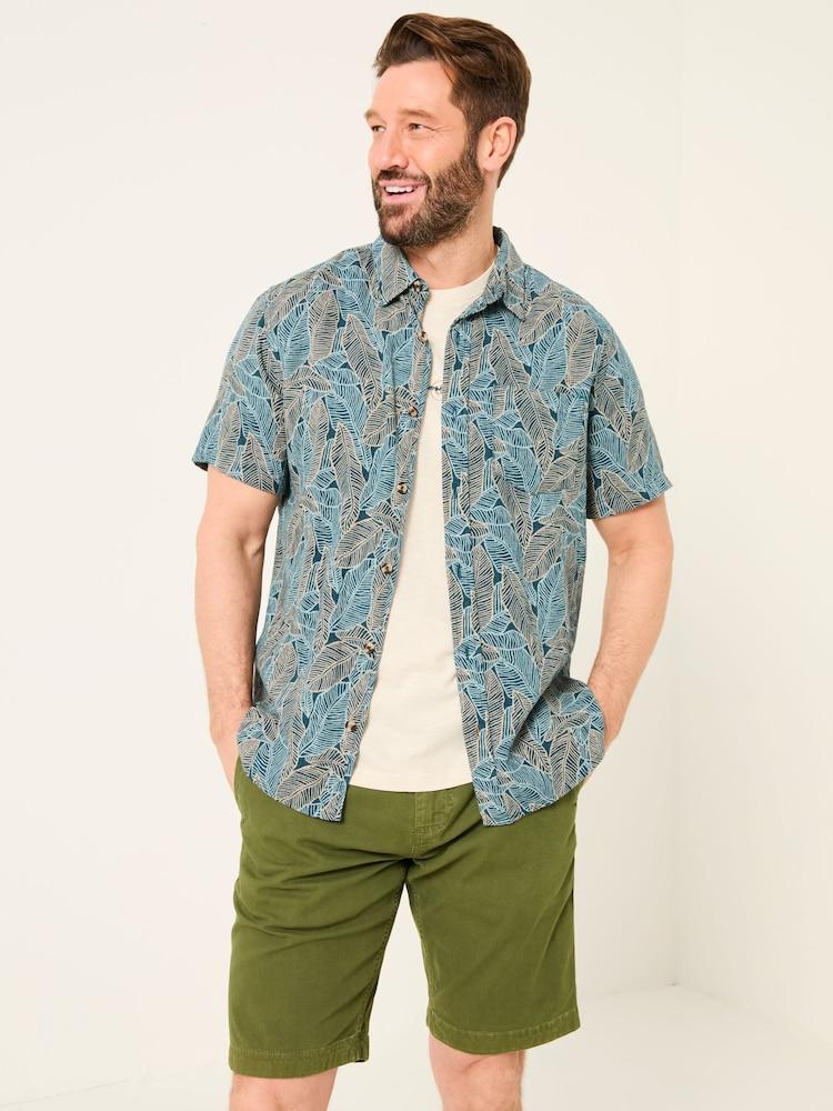 Fat Face Teal Blue Short Sleeve Leaf Print Shirt