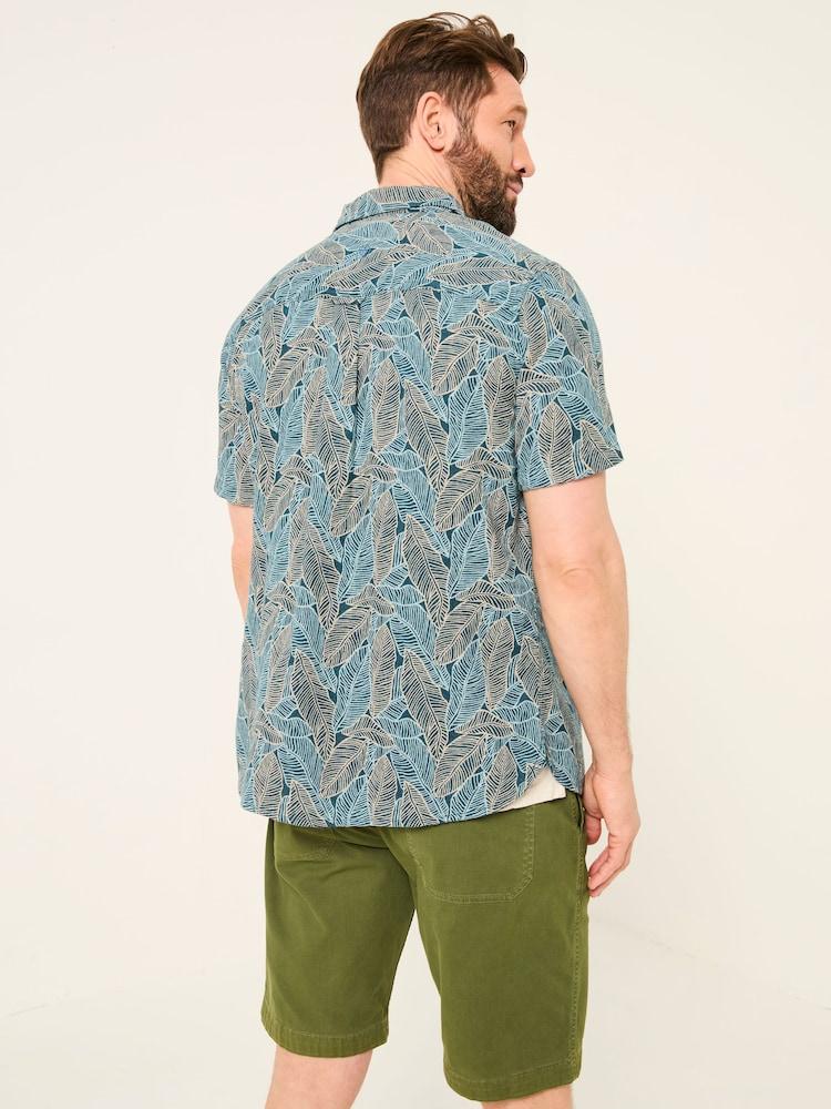 Fat Face Teal Blue Short Sleeve Leaf Print Shirt