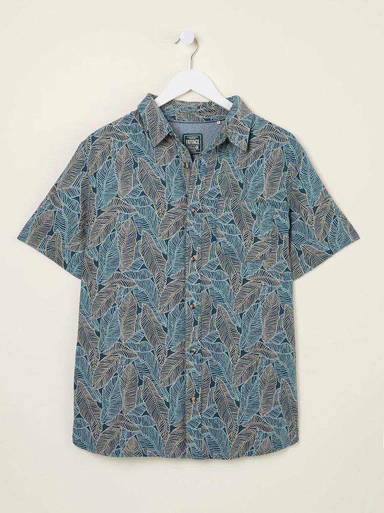fat face Teal Blue Short Sleeve Leaf Print Shirt