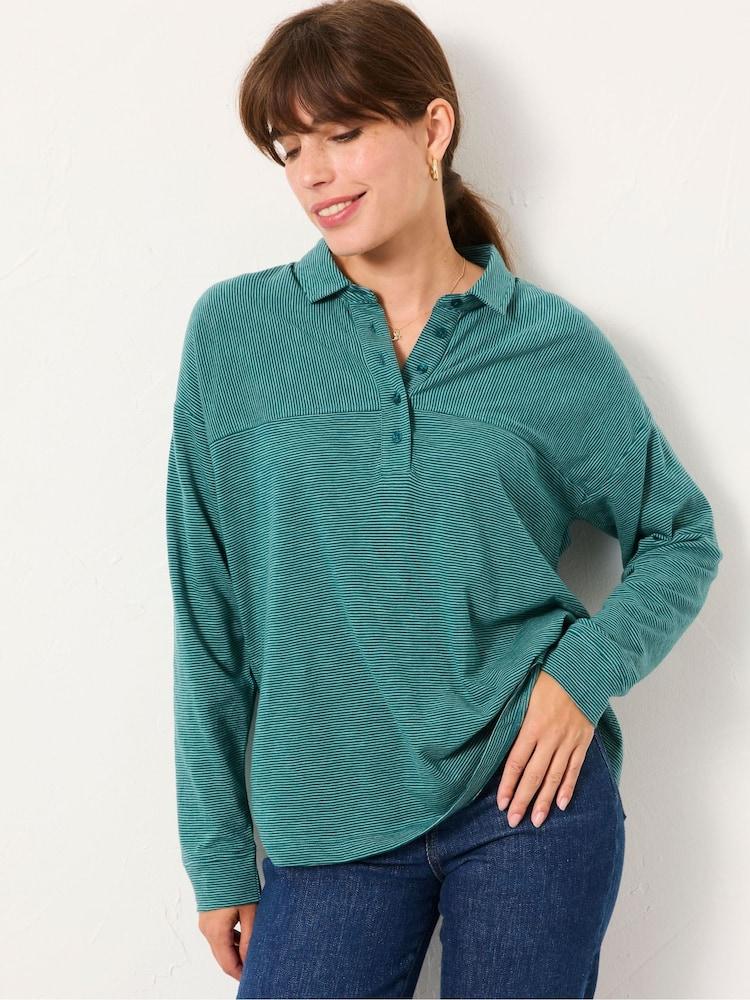 Fat Face Teal Blue Stripe Jersey Shirt