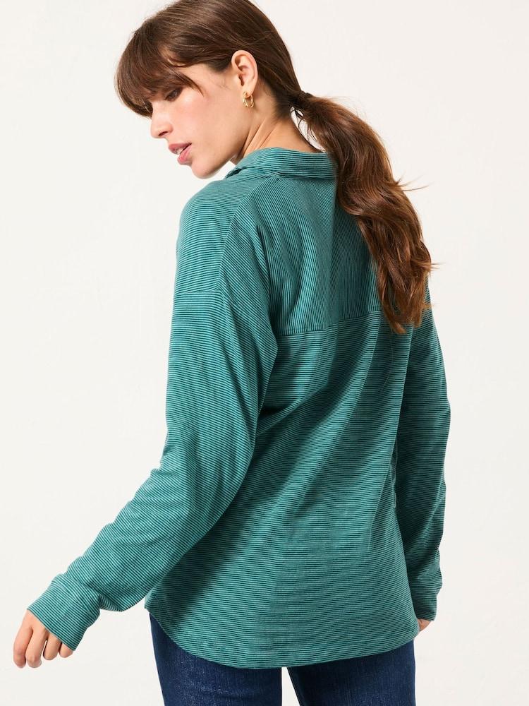 Fat Face Teal Blue Stripe Jersey Shirt