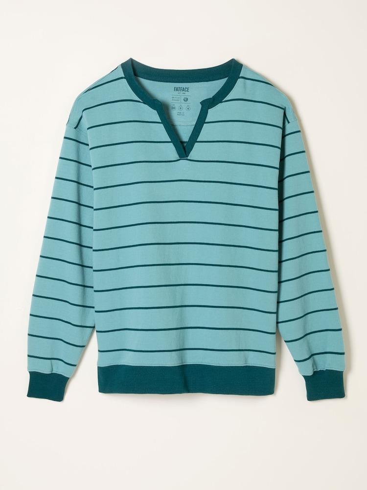 fat face Teal Blue Stripe Notch Neck Sweatshirt