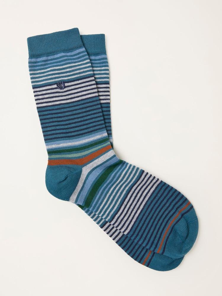 Fat Face Teal Blue Striped Socks