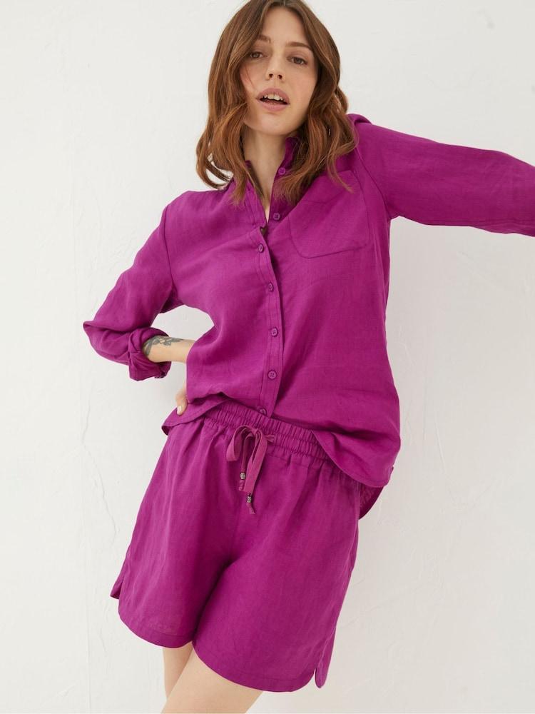Fat Face Tenby Purple Linen Shorts