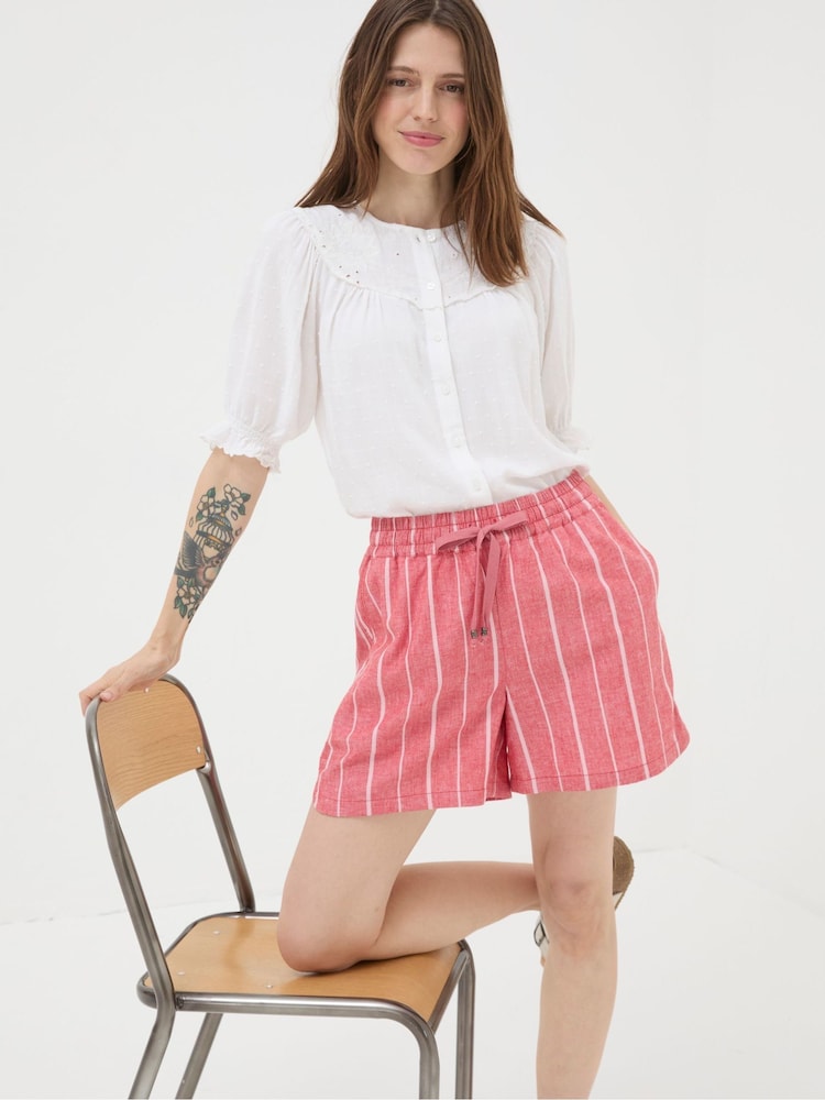 Fat Face Tenby Red Linen Blend Stripe Shorts