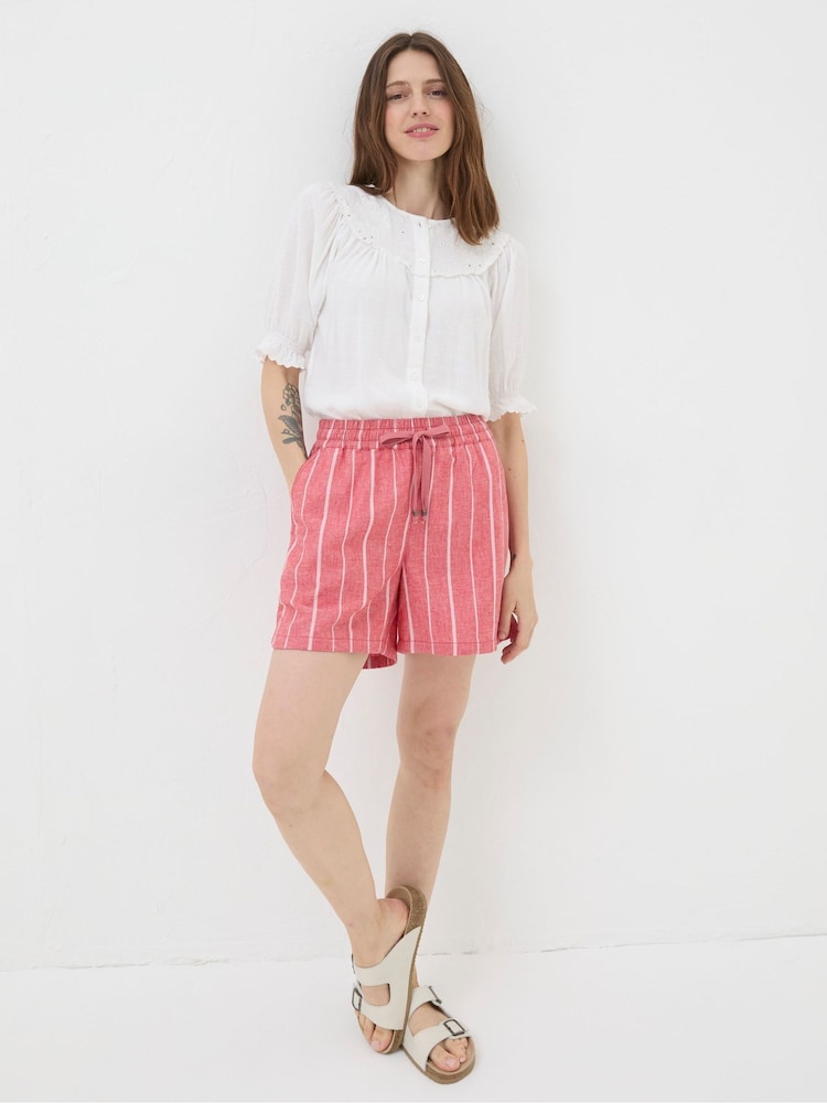 Fat Face Tenby Red Linen Blend Stripe Shorts