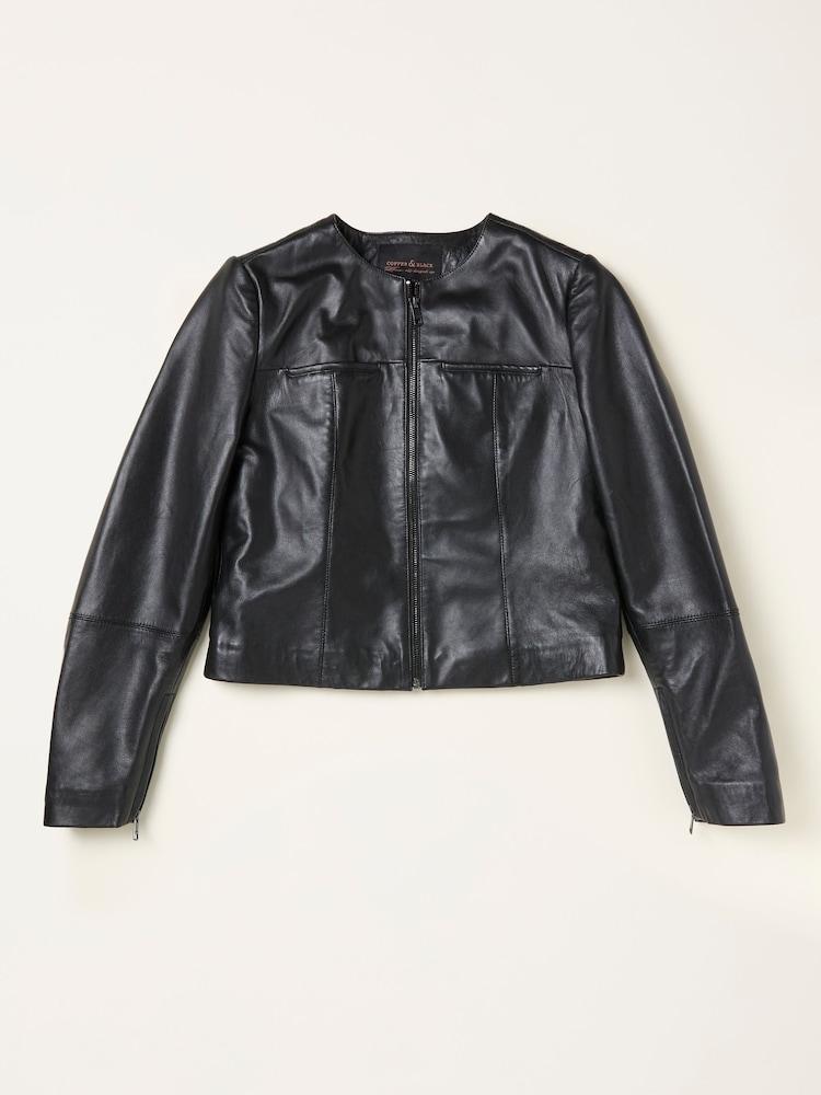 fat face Tessa Black Leather Jacket