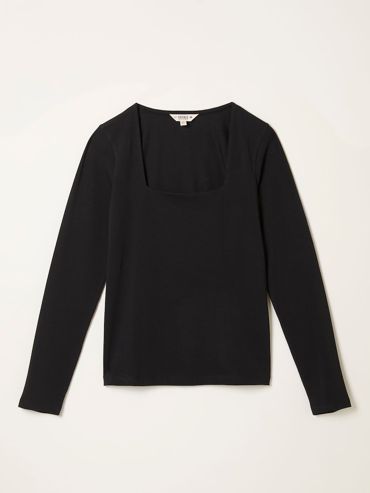fat face Thea Black Square Neck Top