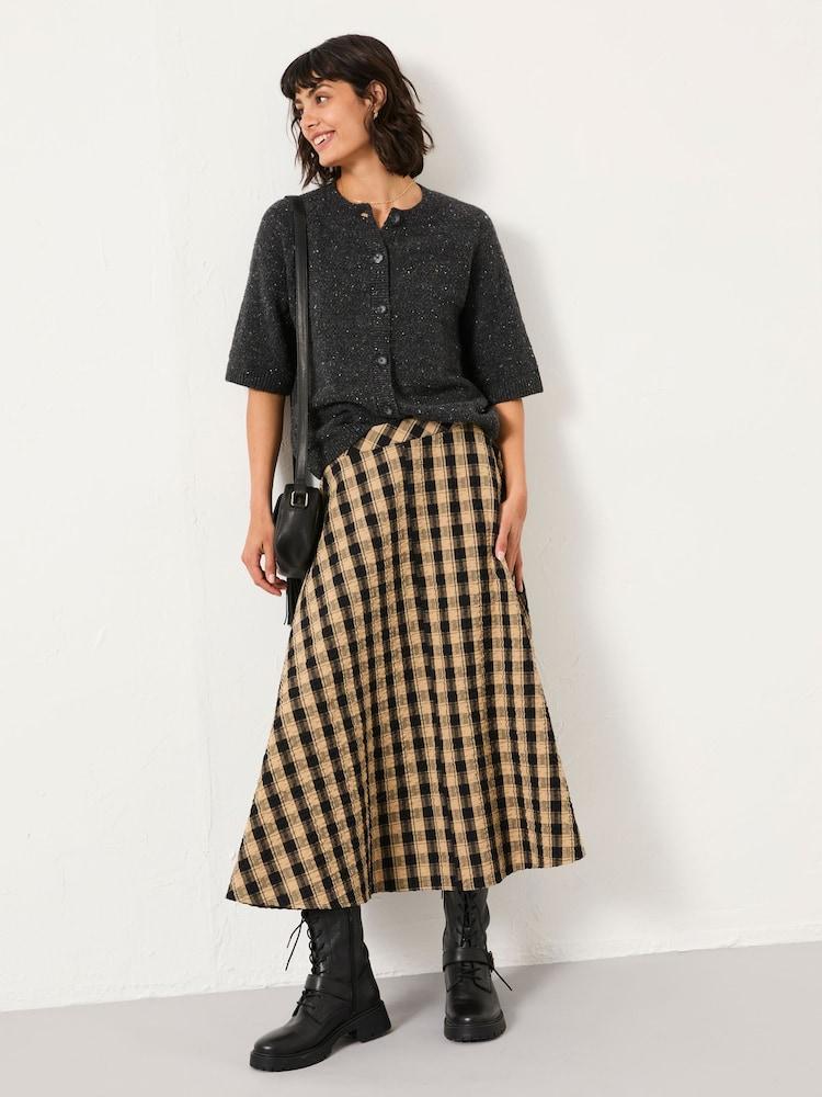 Fat Face Tilda Black Check Midi Skirt