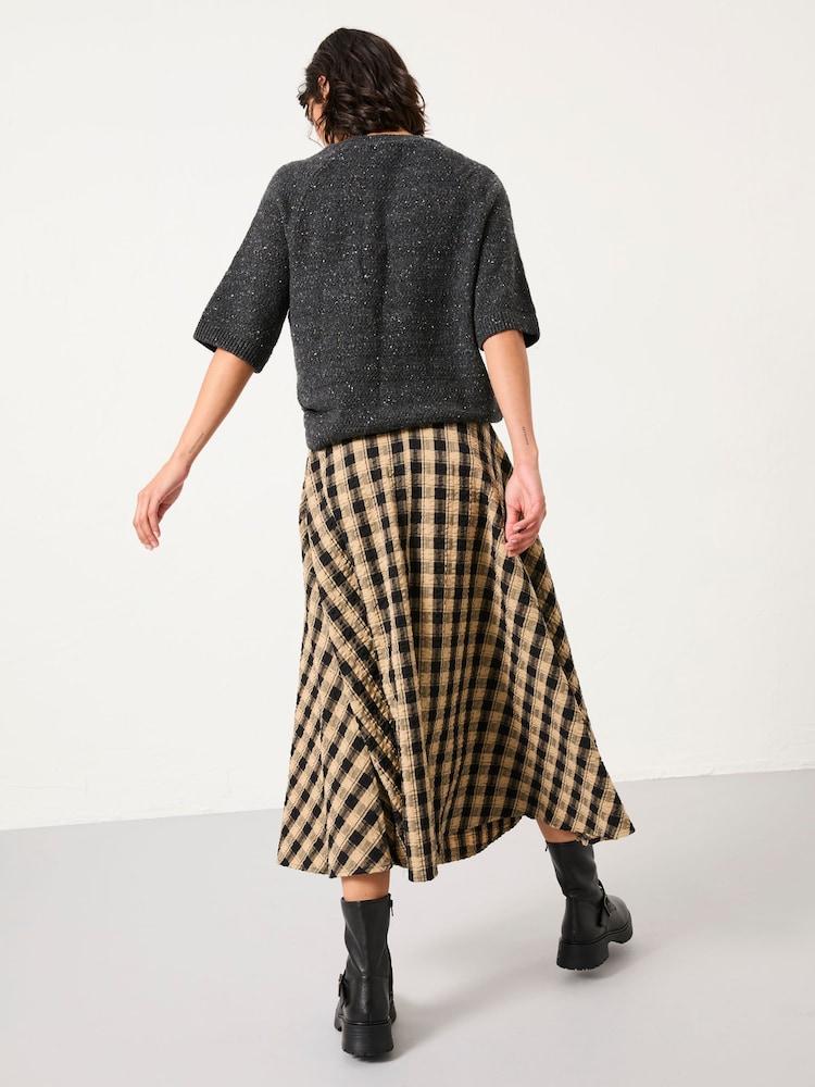 Fat Face Tilda Black Check Midi Skirt