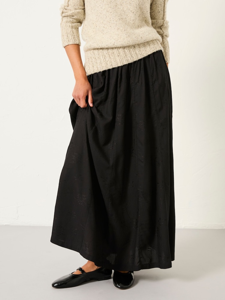 Fat Face Tilly Black Embroidered Midi Skirt