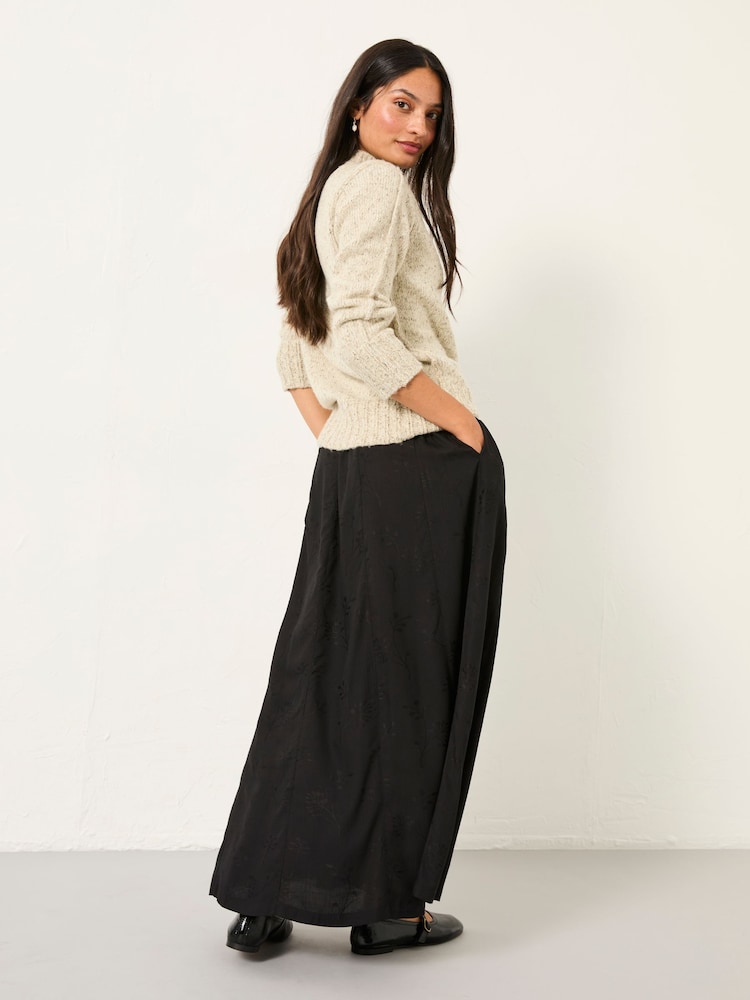 Fat Face Tilly Black Embroidered Midi Skirt