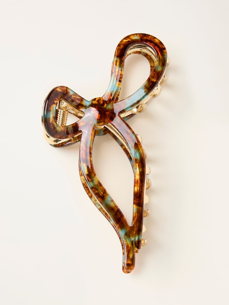 Fat Face Tortoiseshell Brown Resin Bow Claw Clip